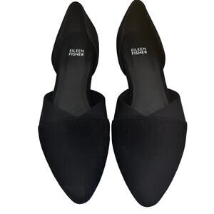 Eileen Fisher Black Suede Leather D'Orsay Ballet Flats Pointed Toe Minimalist